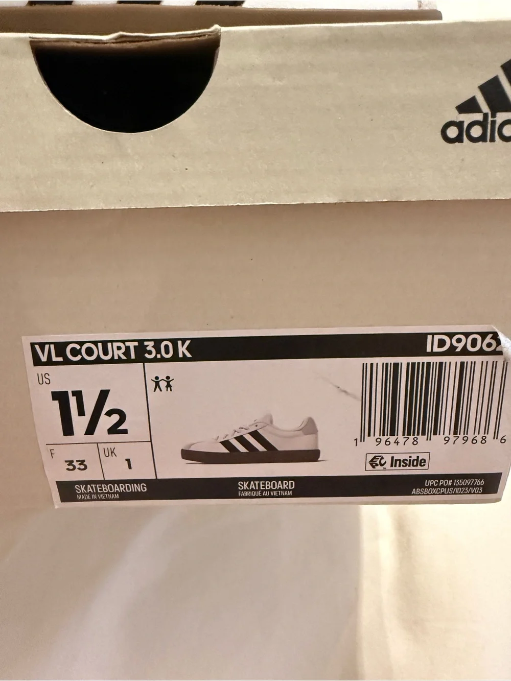 adidas Kids White Black Gum Sole VL Court Sneakers